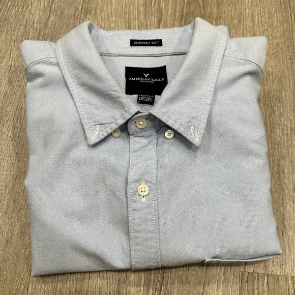 American Eagle Shirt Mens XXL Blue Seriously Soft Oxford Short Sleeve Shirt - Picture 8 of 12